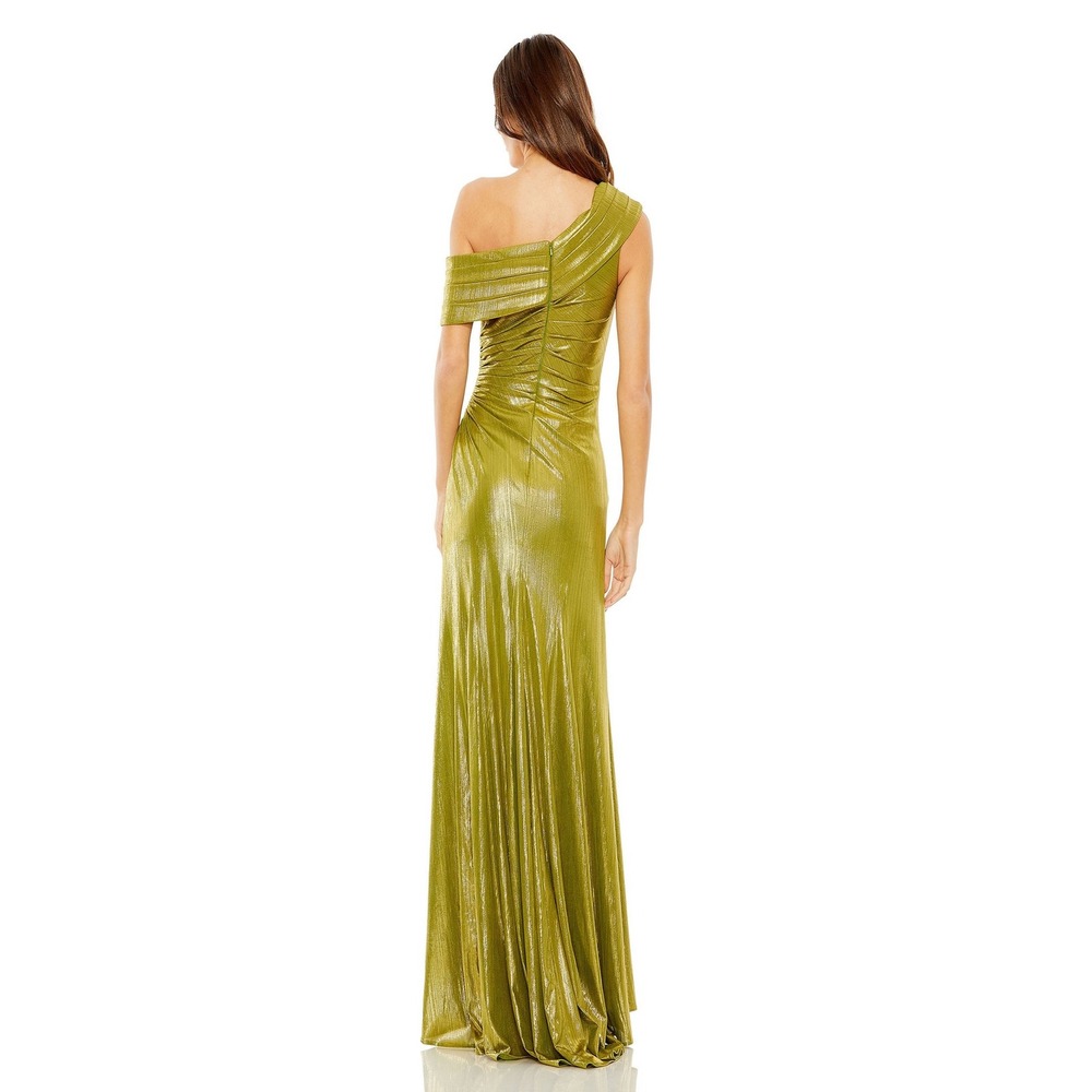 Mac Duggal One Shoulder Metallic Pleated‎ Gown Apple Green Gown27152 Size 4 - Picture 2 of 11